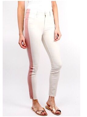 MOTHER | NEW The Looker Ankle Fray So Far Gone Jeans in White Painted Stripe,